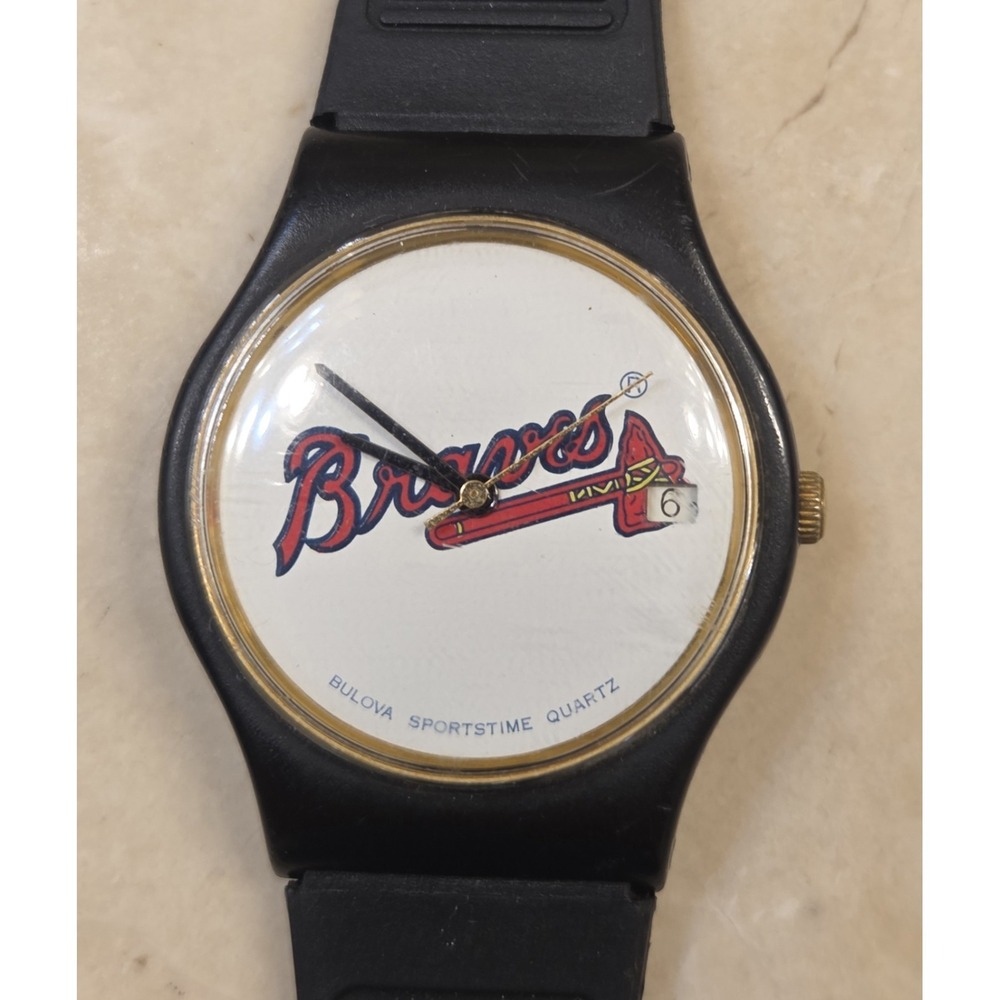 1990s Bulova Sportstime Braves Watch MLB Baseball‎ Wrist Watch - New Battery